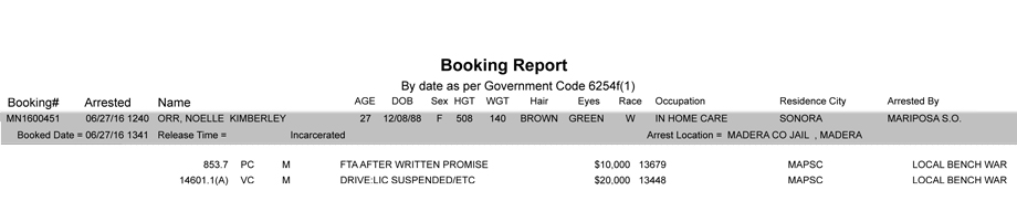 mariposa county booking report june 27 2016