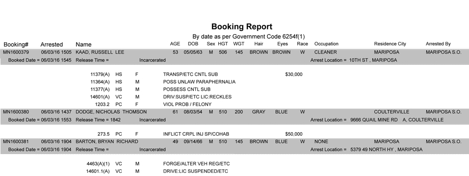mariposa county booking report june 3 2016