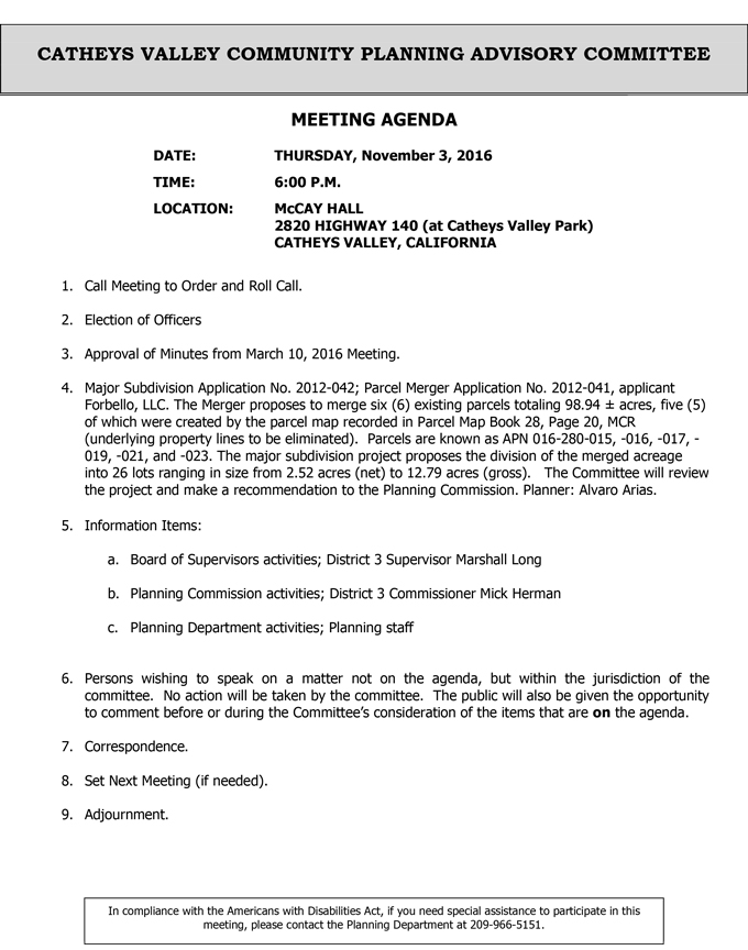 2016 11 03 catheys valley community planning advisory committee agenda november 3 2016