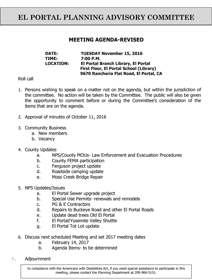 2016 11 15 el portal planning advisory committee agenda november 15 2016