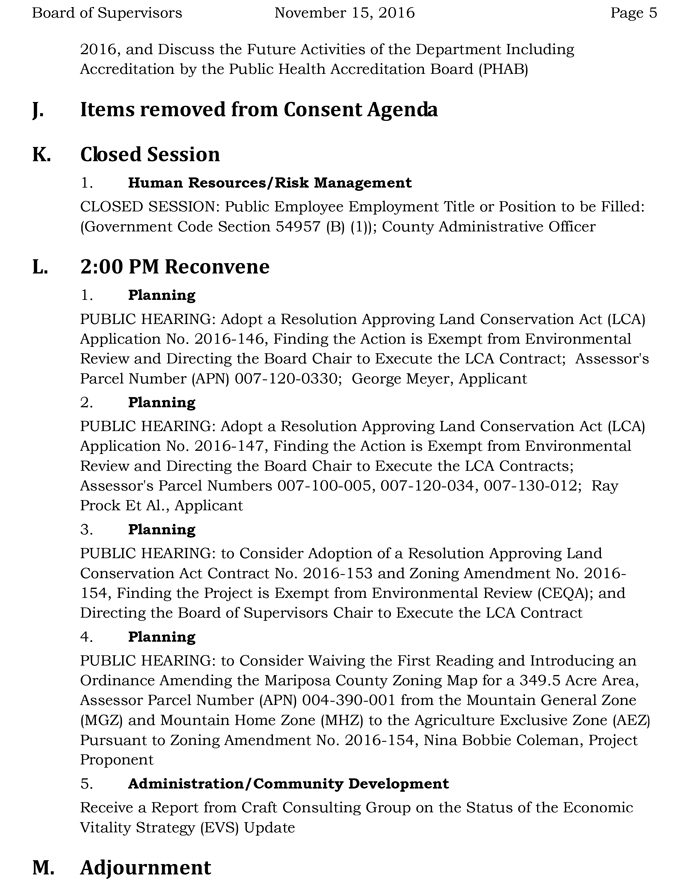 2016 11 15 mariposa county board of supervisors agenda november 15 2016 5