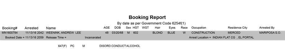 mariposa county booking report for november 13 2016