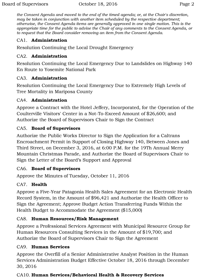 2016 10 18 mariposa county board of supervisors agenda october 18 2016 2