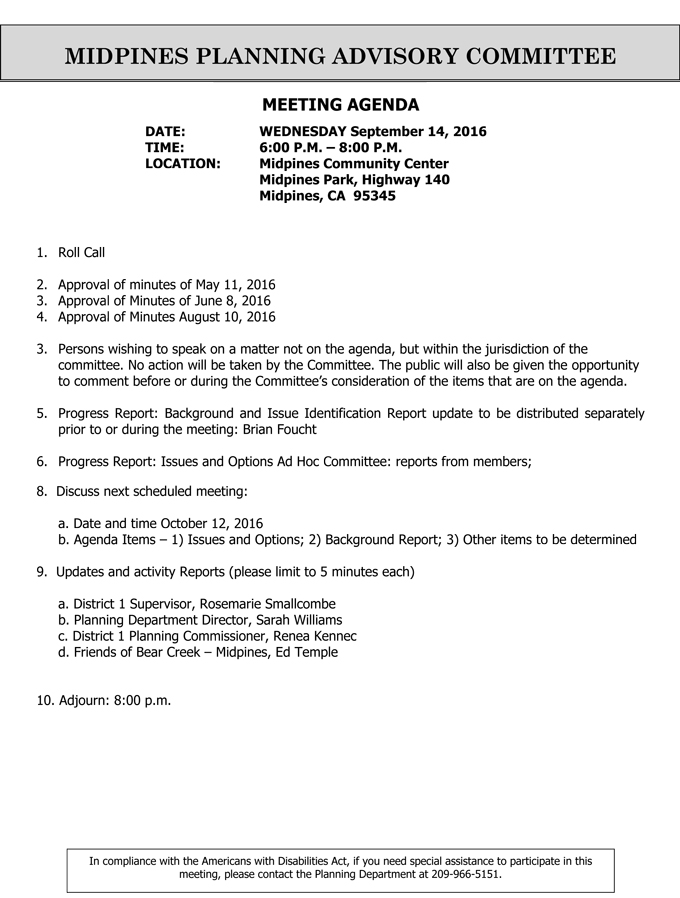 2016 09 14 midpines planning advisory committee agenda september 14 2016