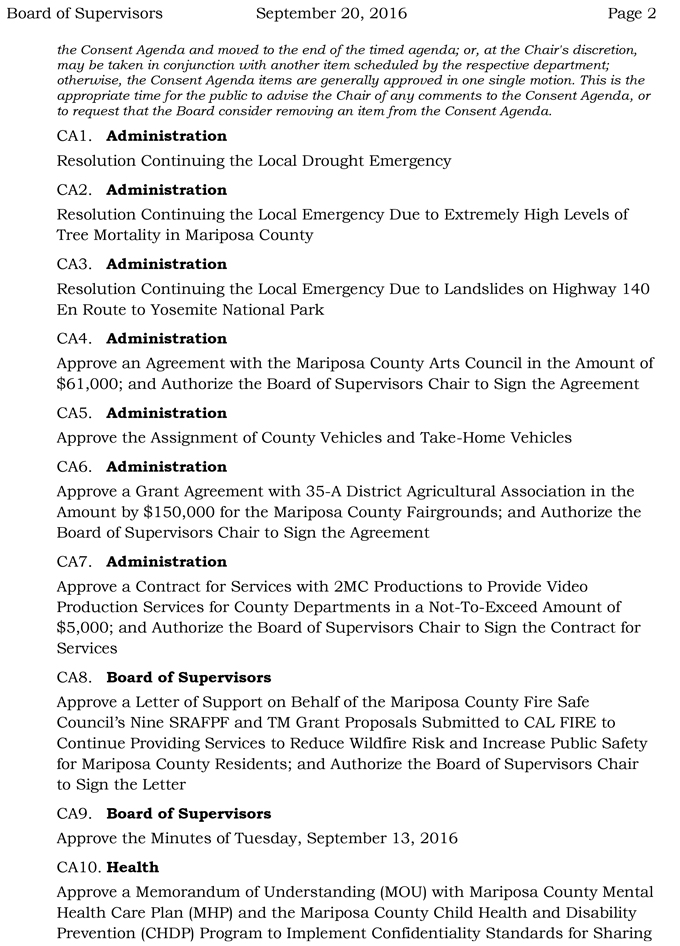 2016 09 20 mariposa county board of supervisors agenda sepember 20 2016 2