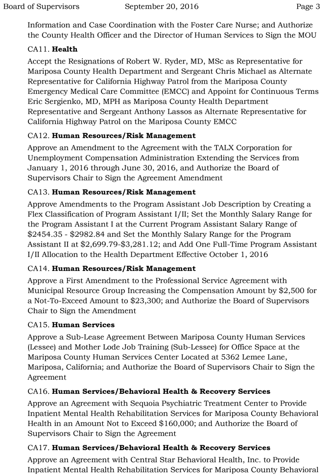 2016 09 20 mariposa county board of supervisors agenda sepember 20 2016 3