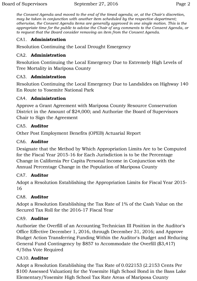 2016 09 27 mariposa county board of supervisors agenda september 27 2016 2