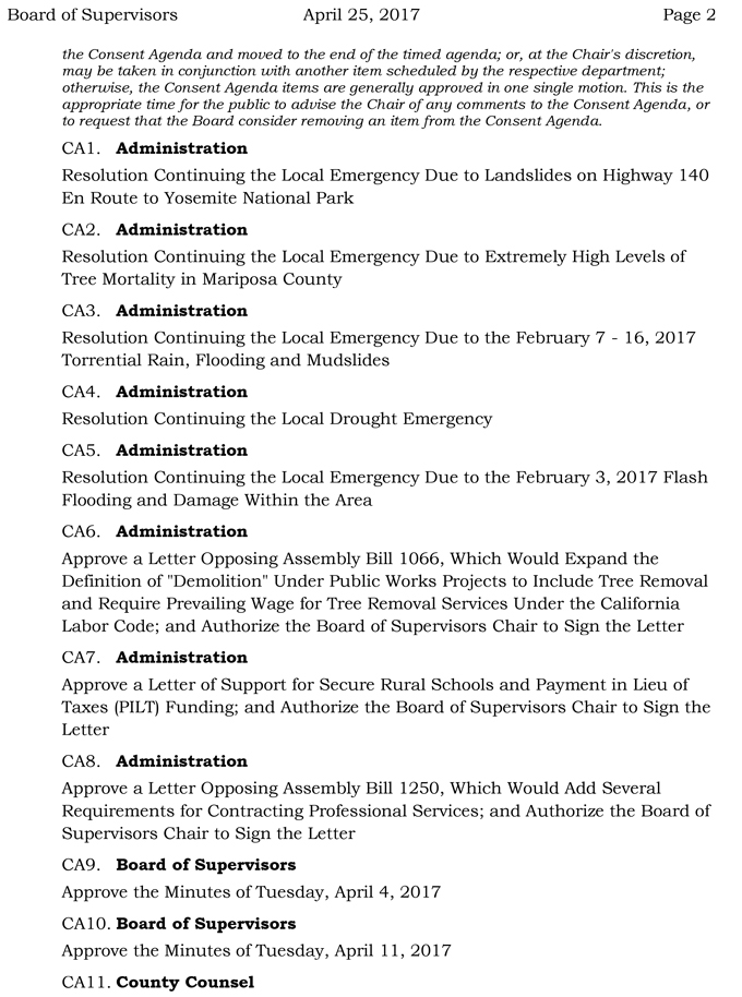 2017 04 25 mariposa county board of supervisors agenda april 25 2017 2