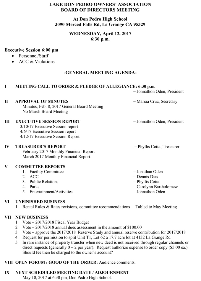 4 12 17 lake don pedro owners association meeting agenda april 12 2017