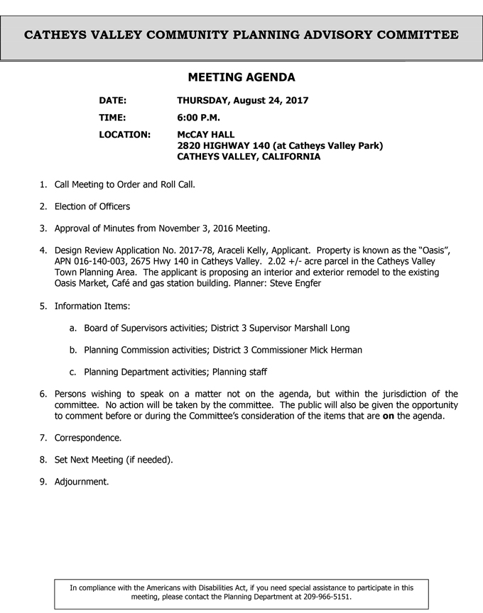 2017 08 24 mariposa county catheys valley community planning advisory committee agenda august 24 2017