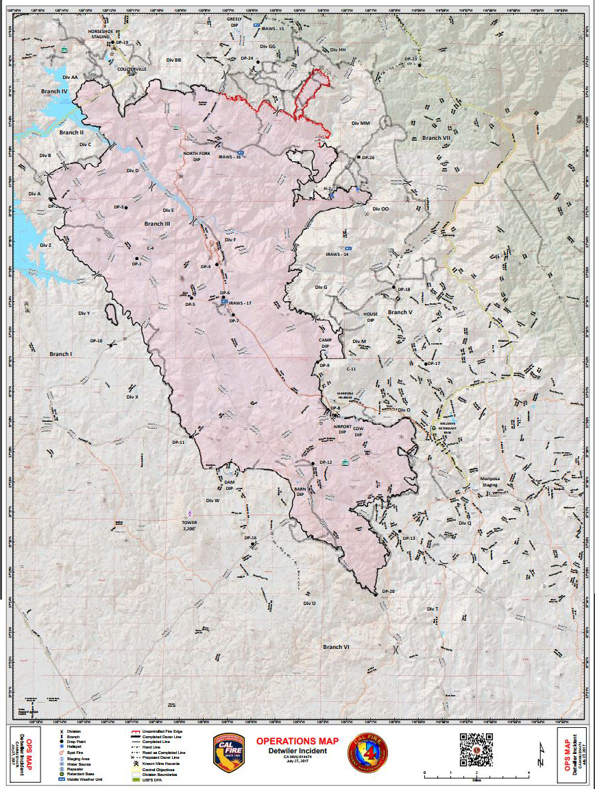 map operations detwiler fire mariposa county thursday july 27 2017