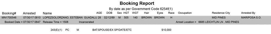 mariposa county booking report for july 30 2017