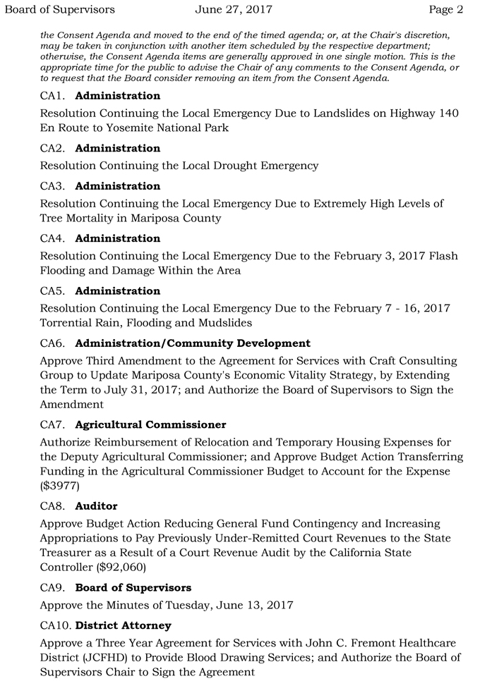 2017 06 27 mariposa county board of supervisors agenda june 27 2017 2