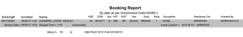 mariposa county booking report for june 5 2017