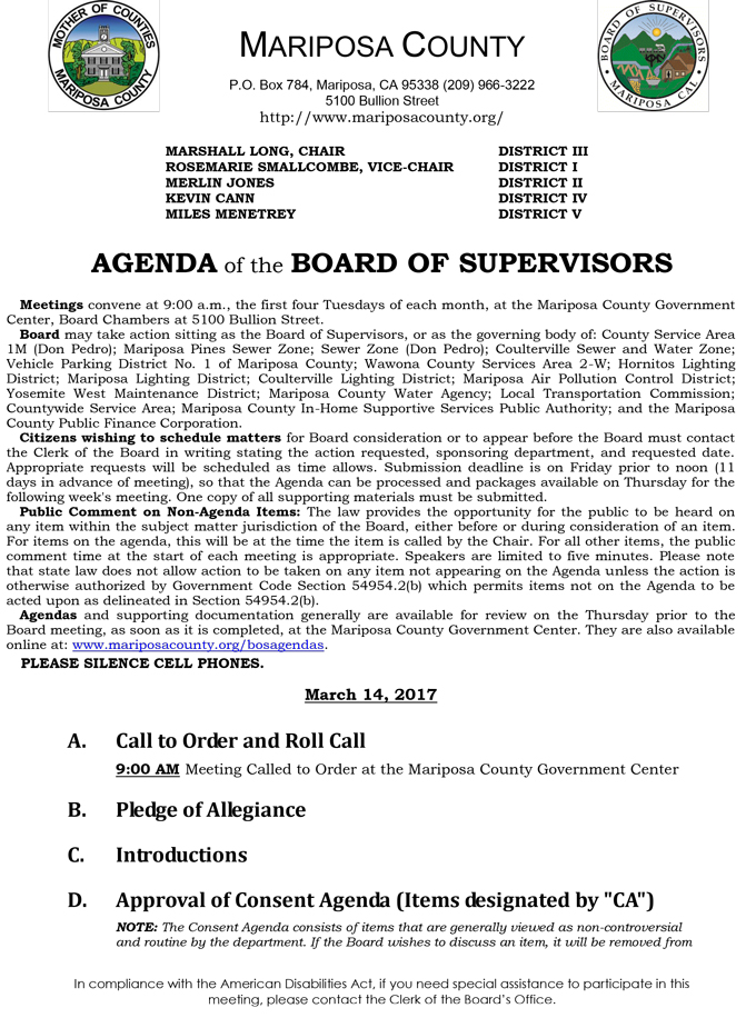 2017 03 14 mariposa county board of supervisors agenda for march 14 2017 1