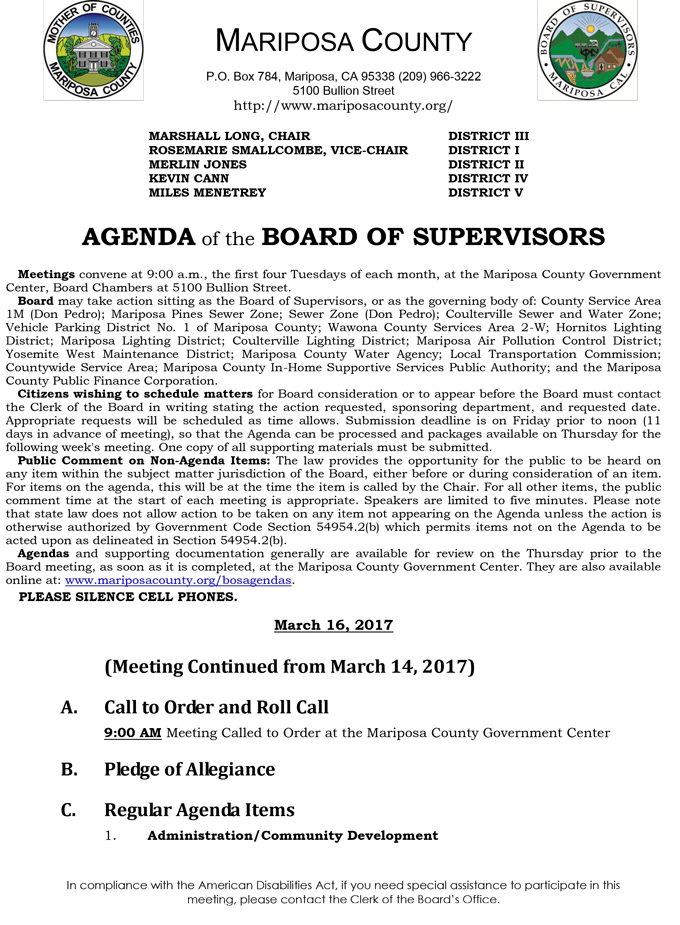 2017 03 16 mariposa county board of supervisors agenda for march 16 2017 1