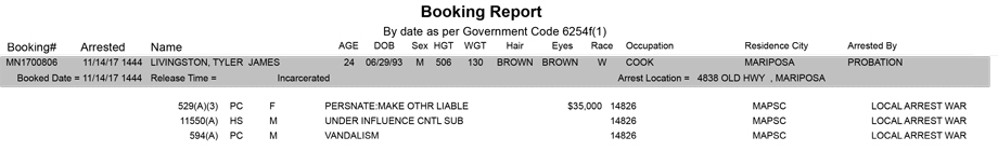 mariposa county booking report for november 14 2017