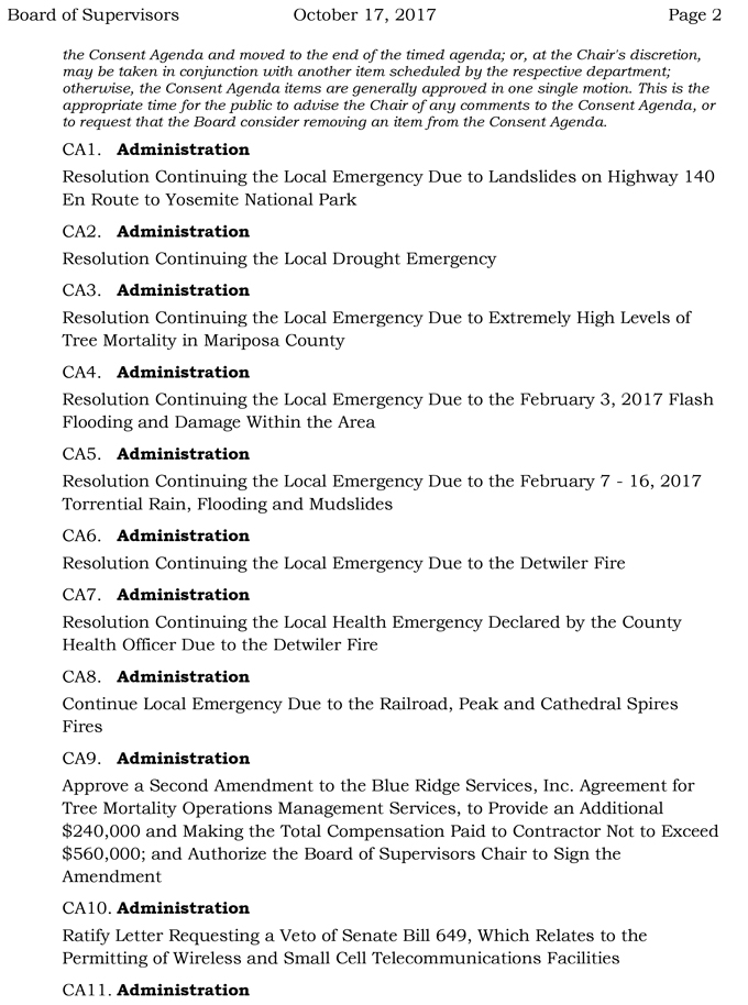 2017 10 17 mariposa county board of Supervisors agenda october 17 2017 2