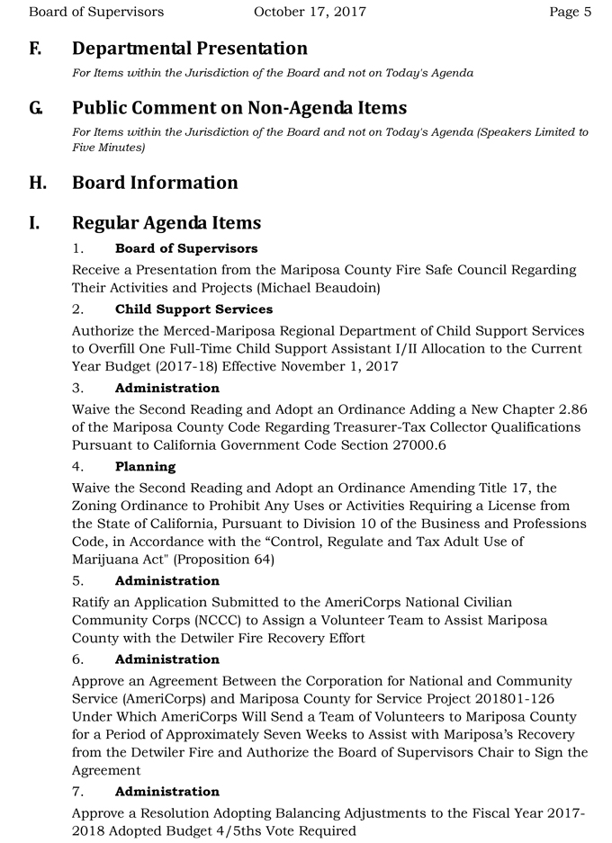 2017 10 17 mariposa county board of Supervisors agenda october 17 2017 5