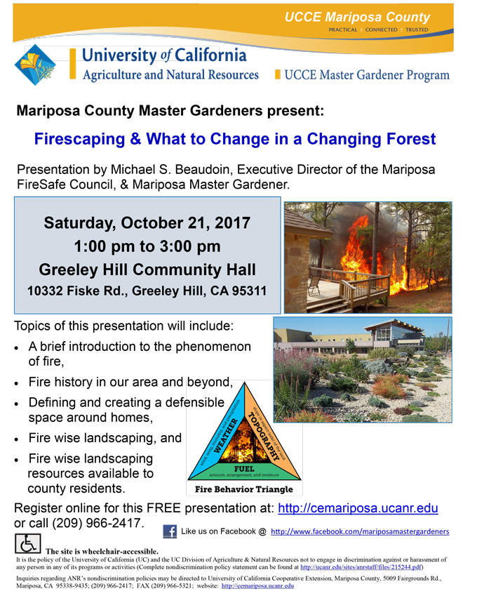 mariposa master gardeners greeley hill fire workshop flyer