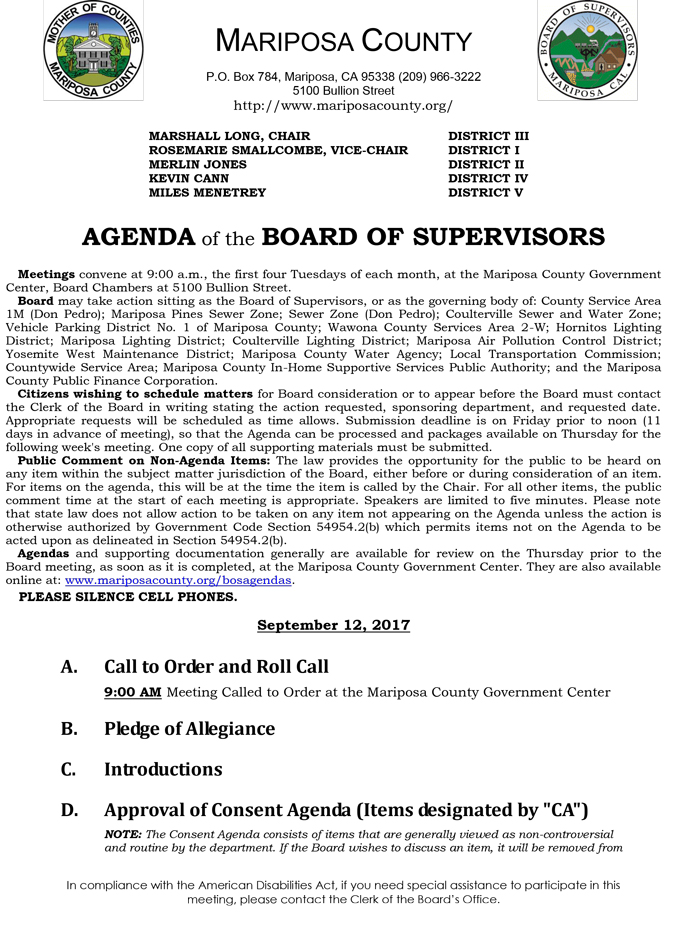 2017 09 12 mariposa county board of supervisors agenda september 12 2017 1