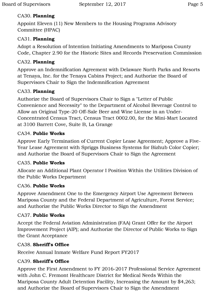 2017 09 12 mariposa county board of supervisors agenda september 12 2017 5