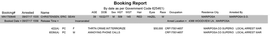 mariposa county booking report for september 7 2017