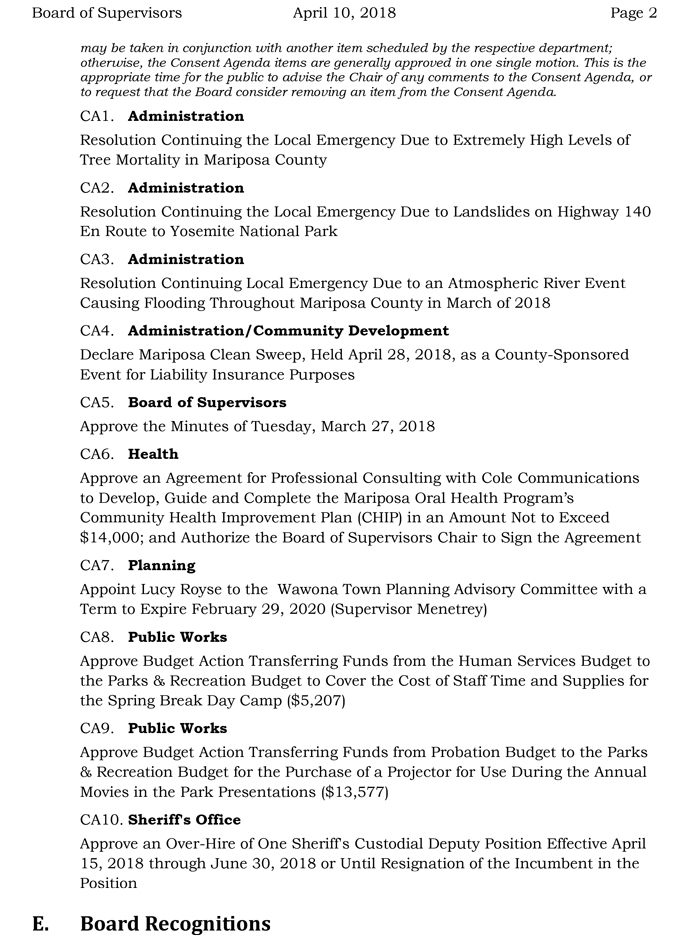 2018 04 10 mariposa county Board of Supervisors Public Agenda april 10 2018 2