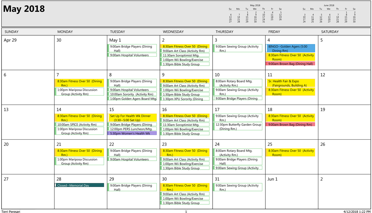 May Sr Activities