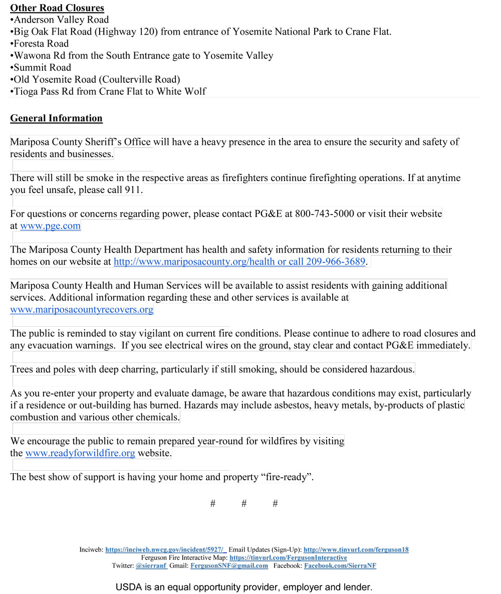 El Portal Evacuation Lifted 8 6 2
