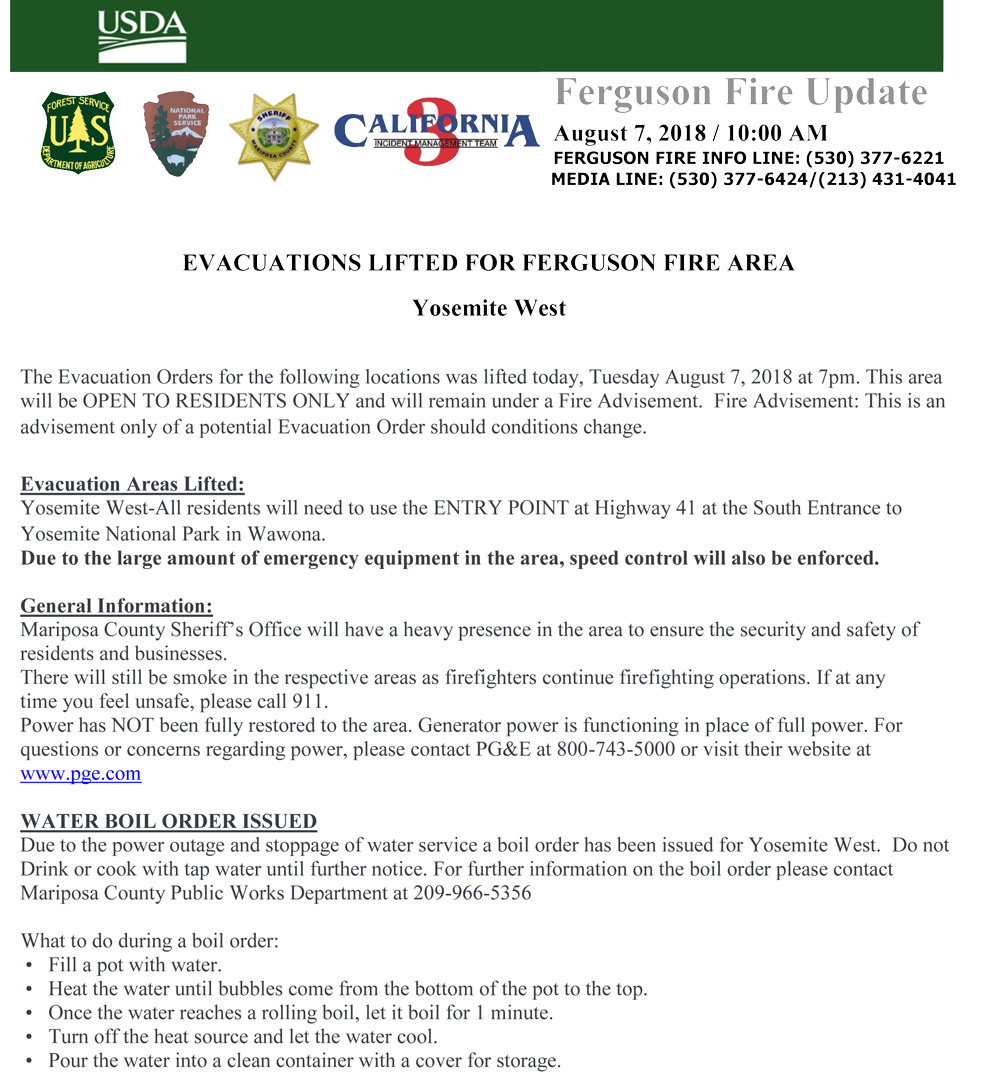 Evacuation Lifted YosemiteWest 8 7 1