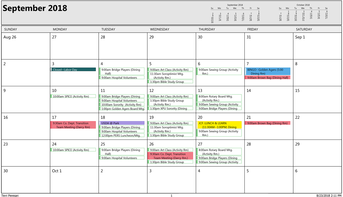 September Sr Center Activities