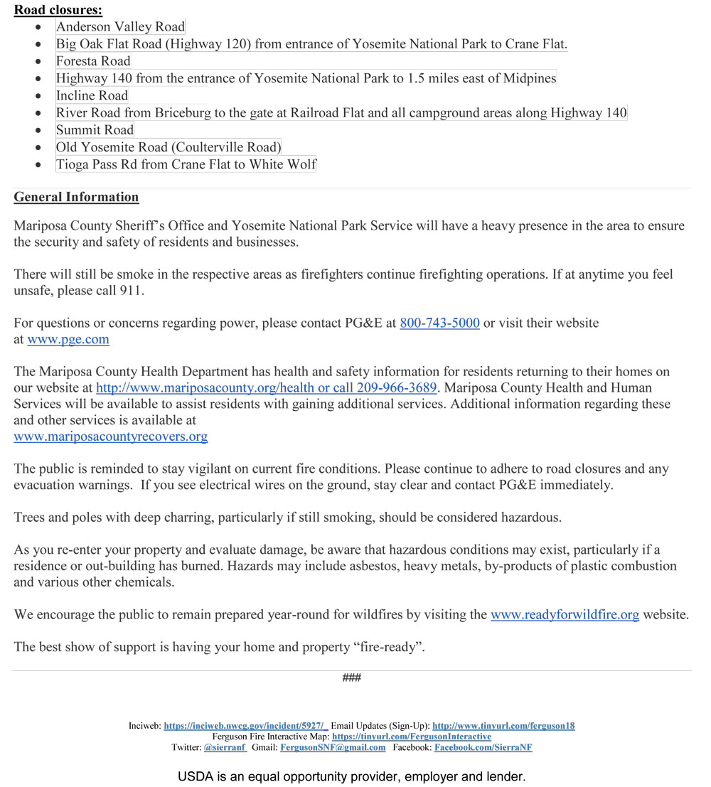 Wawona Evacuation Lifted 8 6 2