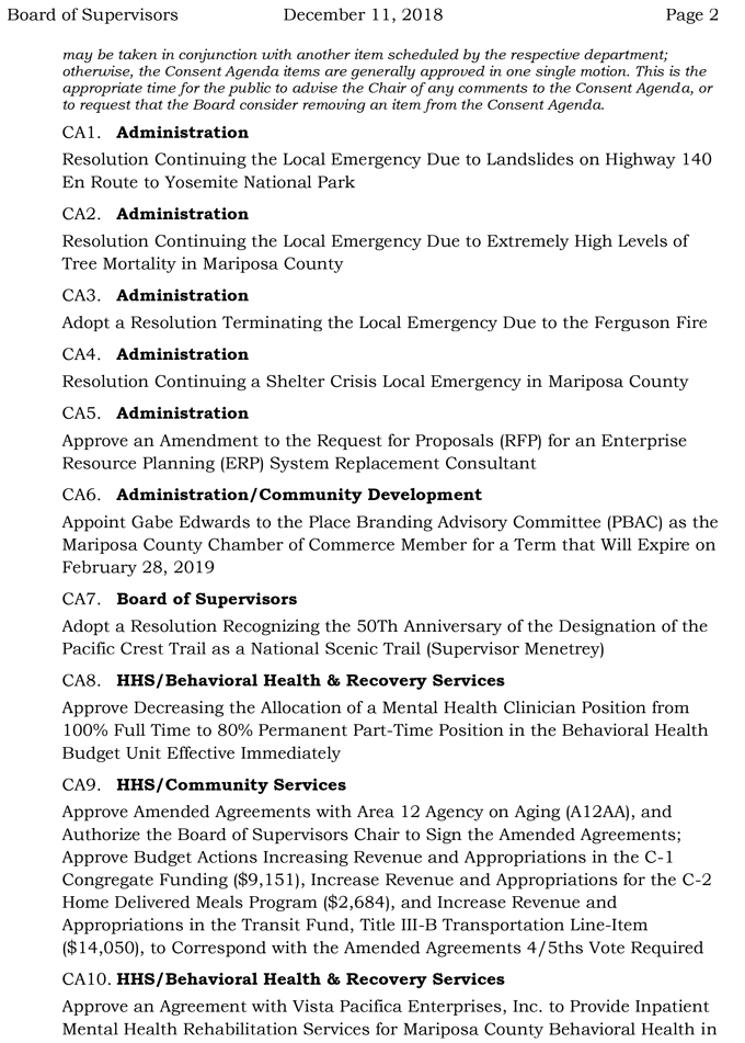 2018 12 11 mariposa county Board of Supervisors agenda december 11 2018 2