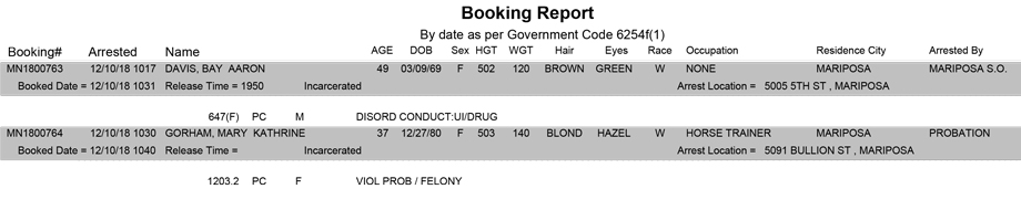 mariposa county booking report for december 10 2018