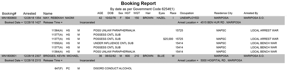 mariposa county booking report for december 28 2018