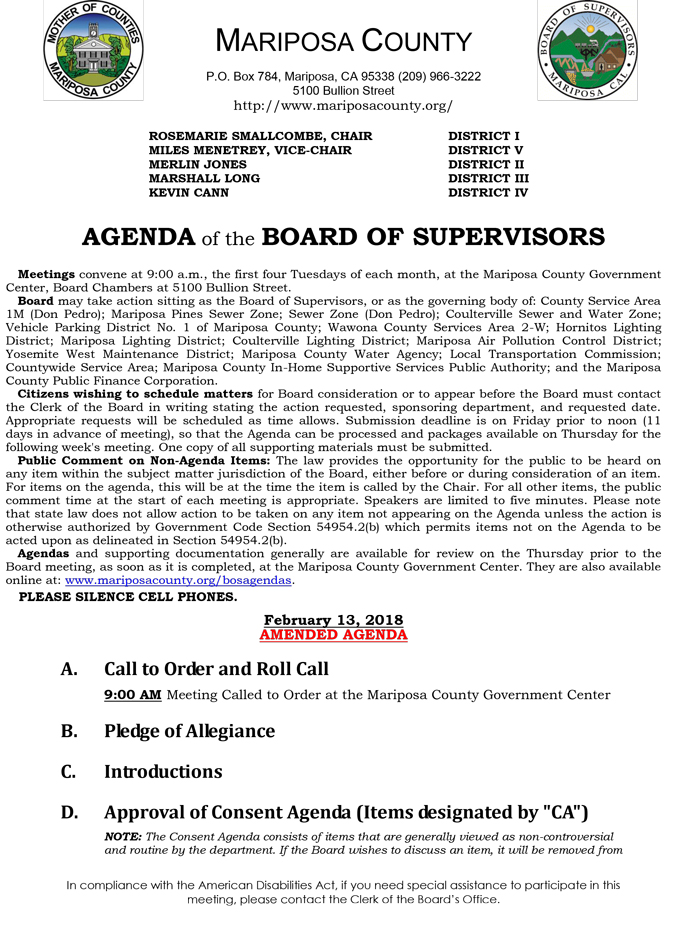 2018 02 13 mariposa county Board of Supervisors agenda february 13 2018 1