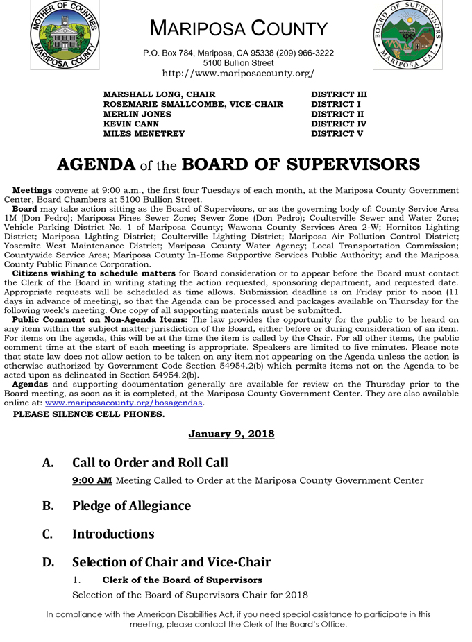 2018 01 09 mariposa county Board of Supervisors agenda january 9 2018 1
