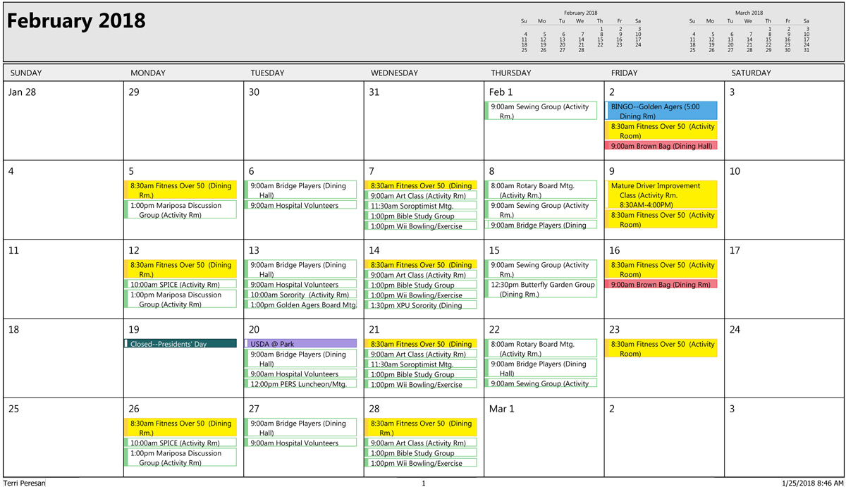 February Sr Activities