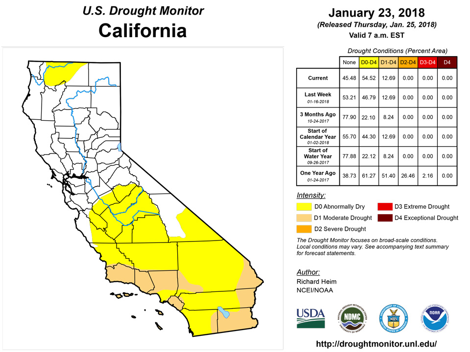 california drought monitor for january 23 2018