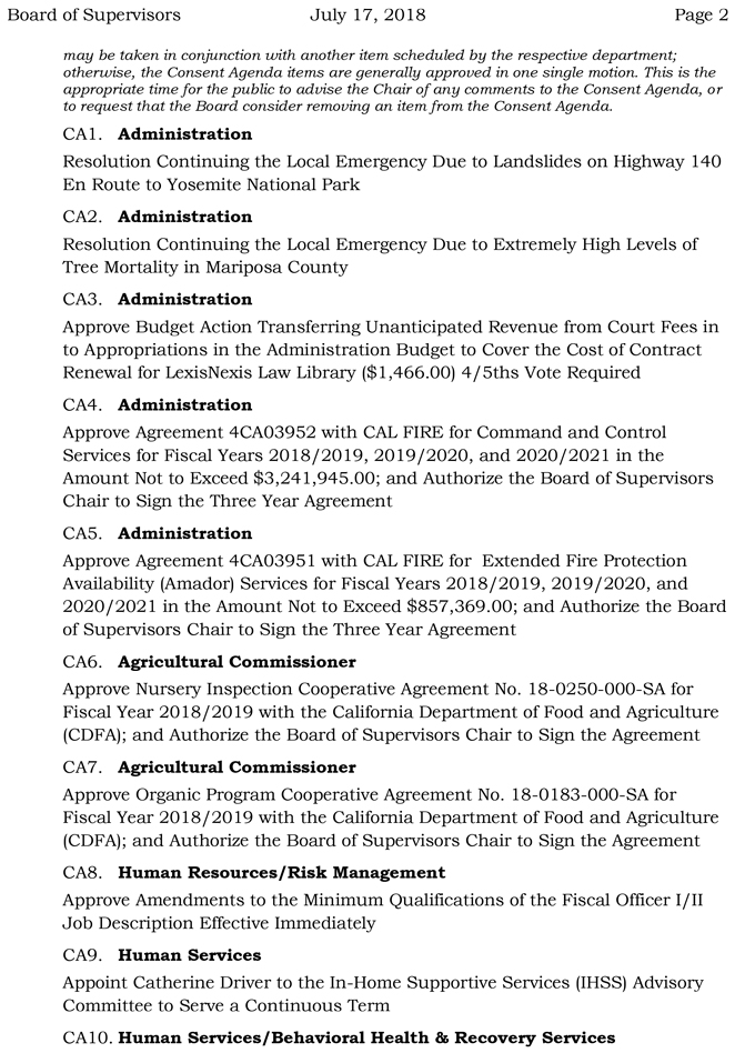 2018 07 17 mariposa county Board of Supervisors Agenda july 17 2018 2