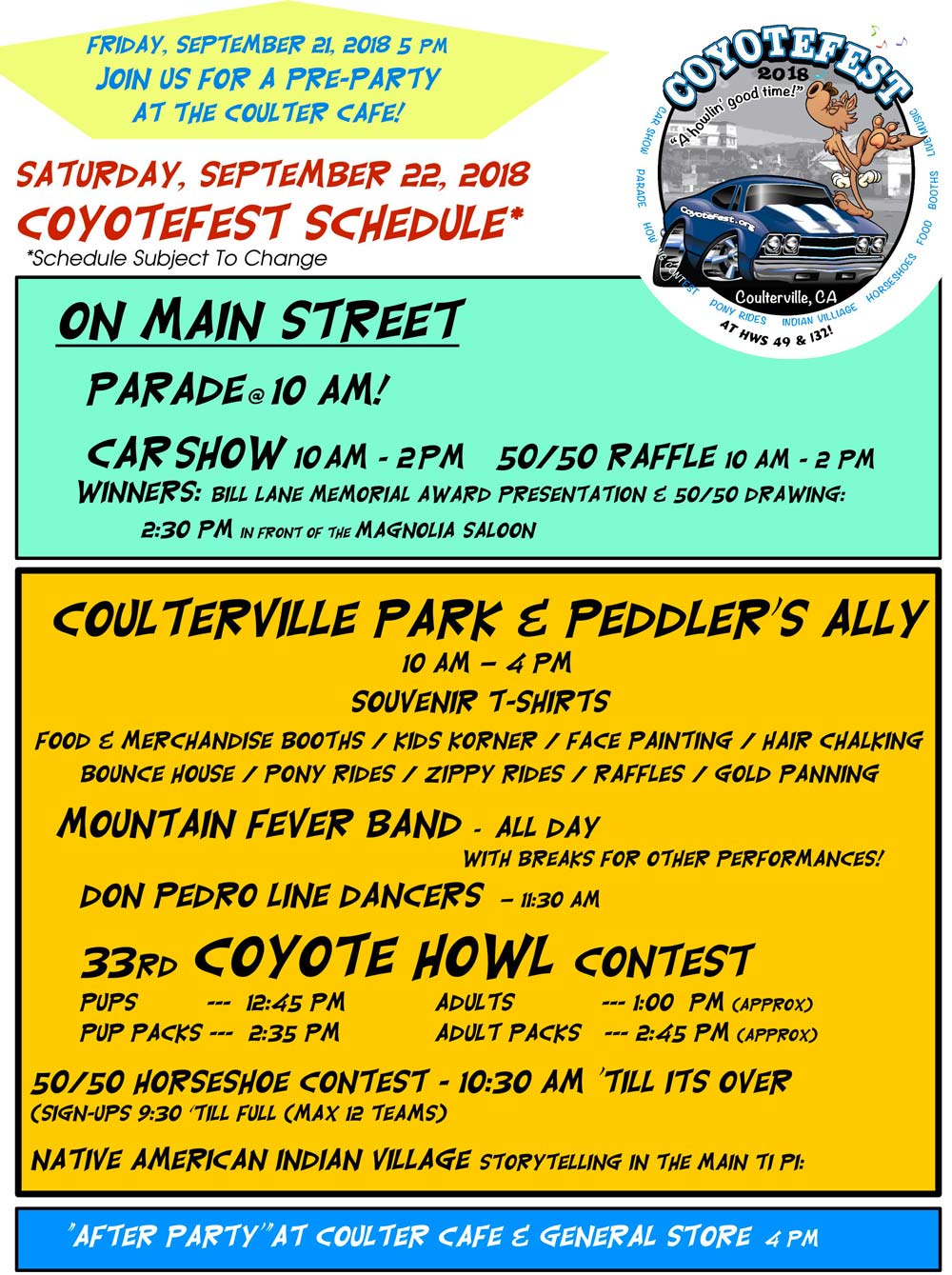 9 22 18 CoyoteFest schedule