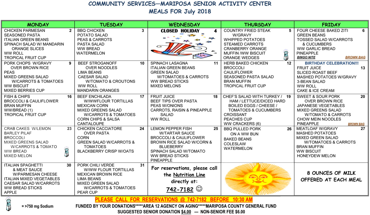 July Menu