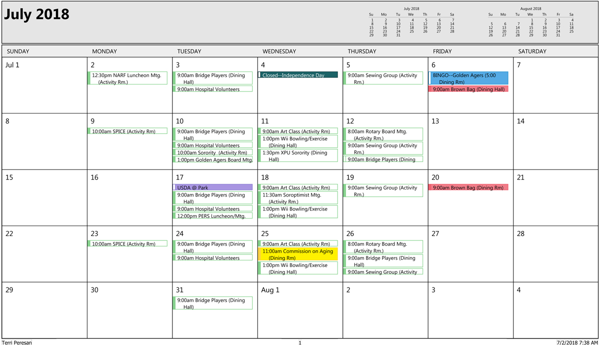 July Sr Activities