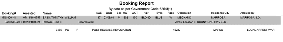 mariposa county booking report for july 13 2018