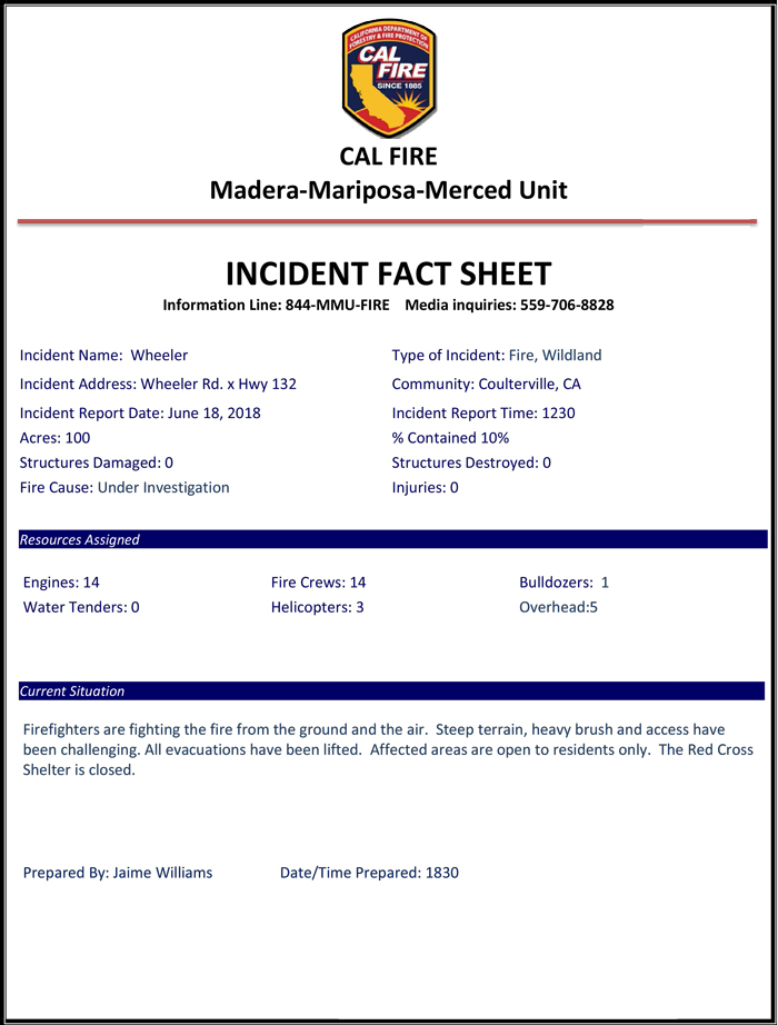 Wheeler Fire June 18 PM Fact Sheet