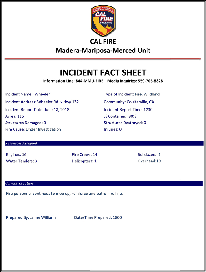 Wheeler Fire June 19 PM Fact Sheet