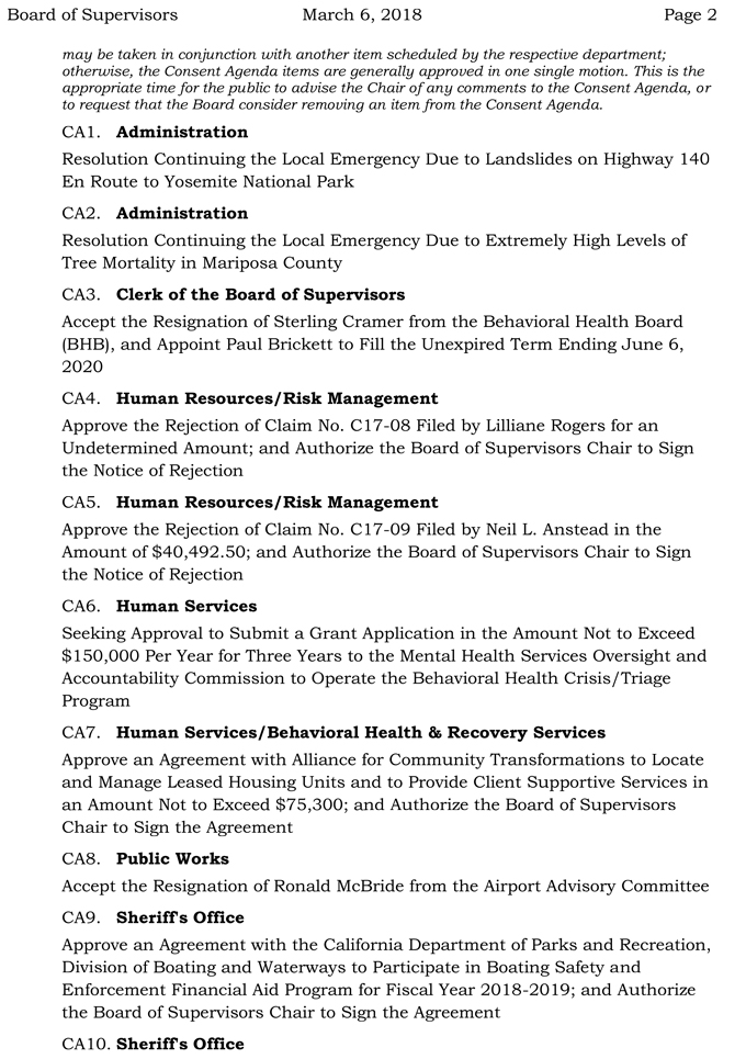 2018 03 06 mariposa county Board of Supervisors Public Agenda march 6 2018 2