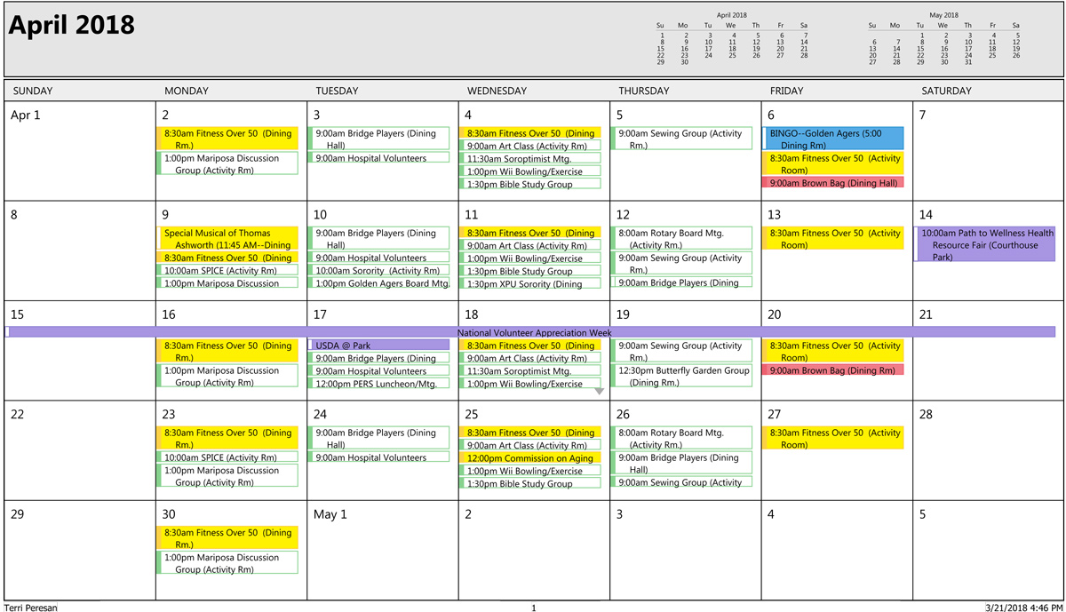 April Sr Activities