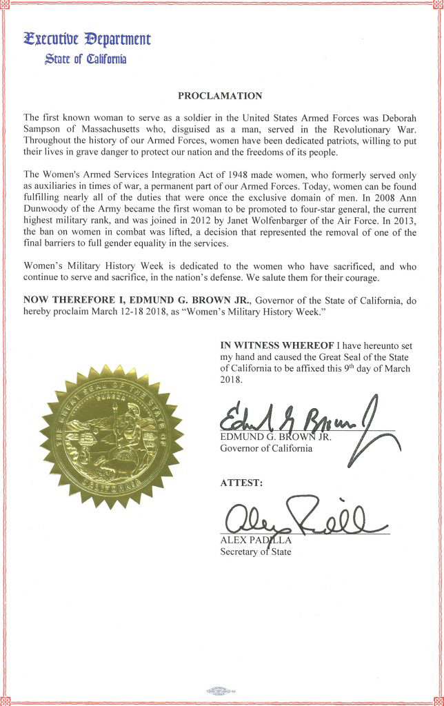 california proclamation womens military history